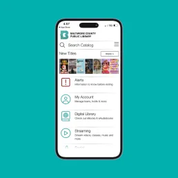 Picture of the B Mobile App open on a phone with a teal background. 