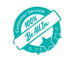 Logo illustration that reads Customer Service Be all in