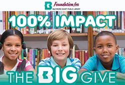 Photo of three kids with text that reads 100% Impact