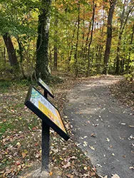 Photo of signs along a wooded trail